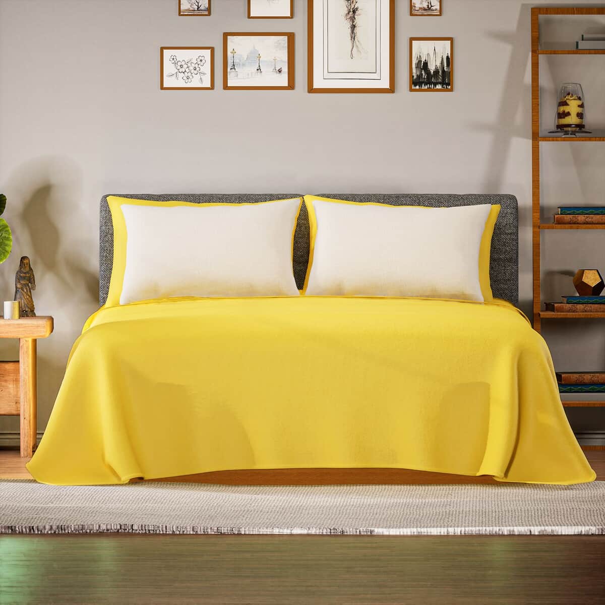 6Pcs Yellow Microfiber Sheet Set -Queen image number 2