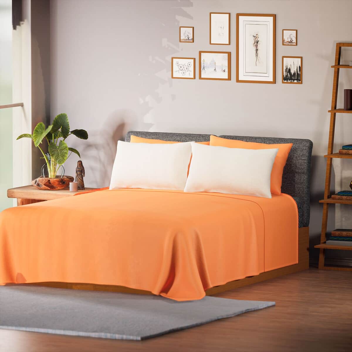 TLV 6Pcs Orange Breathable Ultra-Soft Microfiber Sheet Set of 1 Fitted Sheet 1 Flat Sheet 4 Pillowcases -Queen image number 0