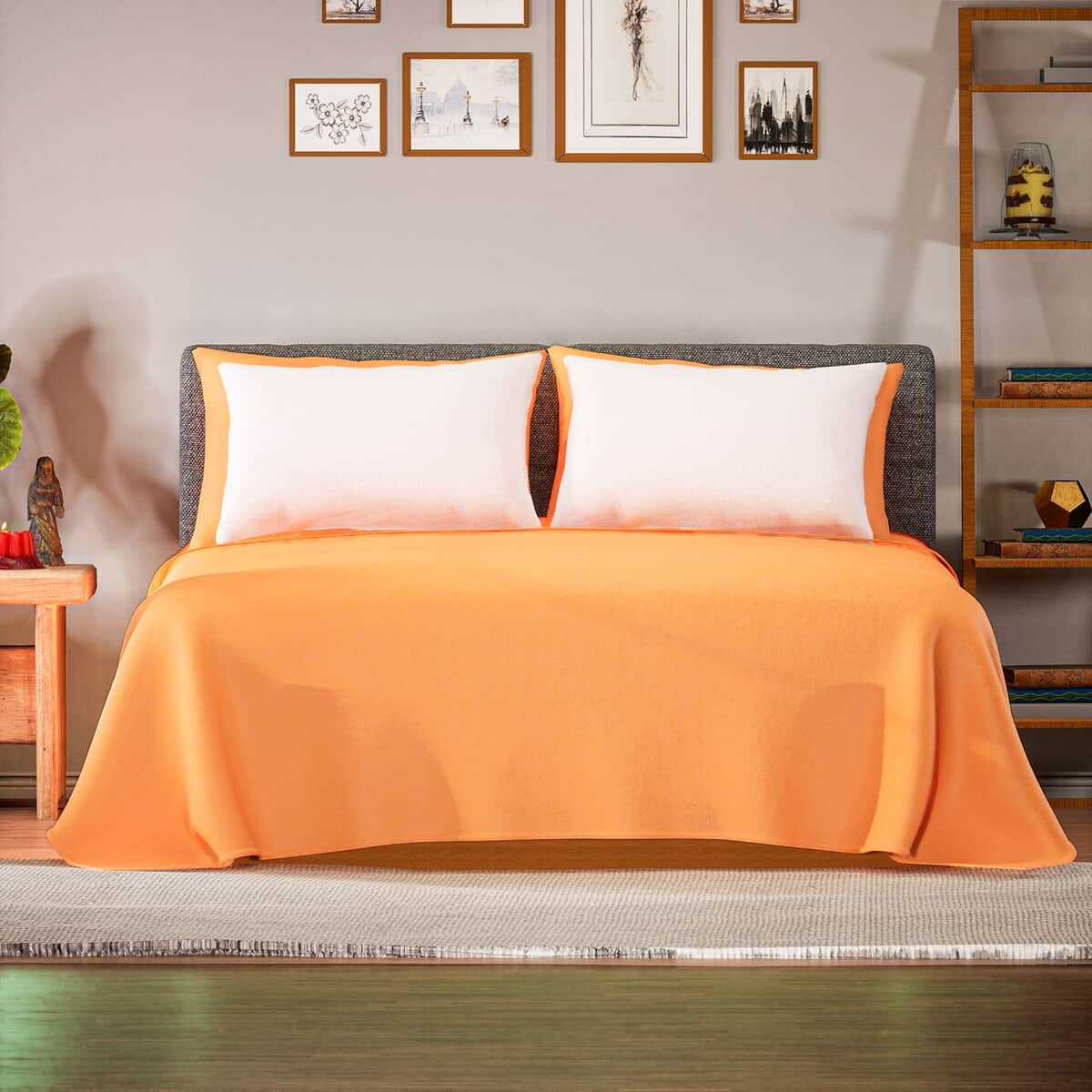 TLV 6Pcs Orange Breathable Ultra-Soft Microfiber Sheet Set of 1 Fitted Sheet 1 Flat Sheet 4 Pillowcases -Queen image number 2