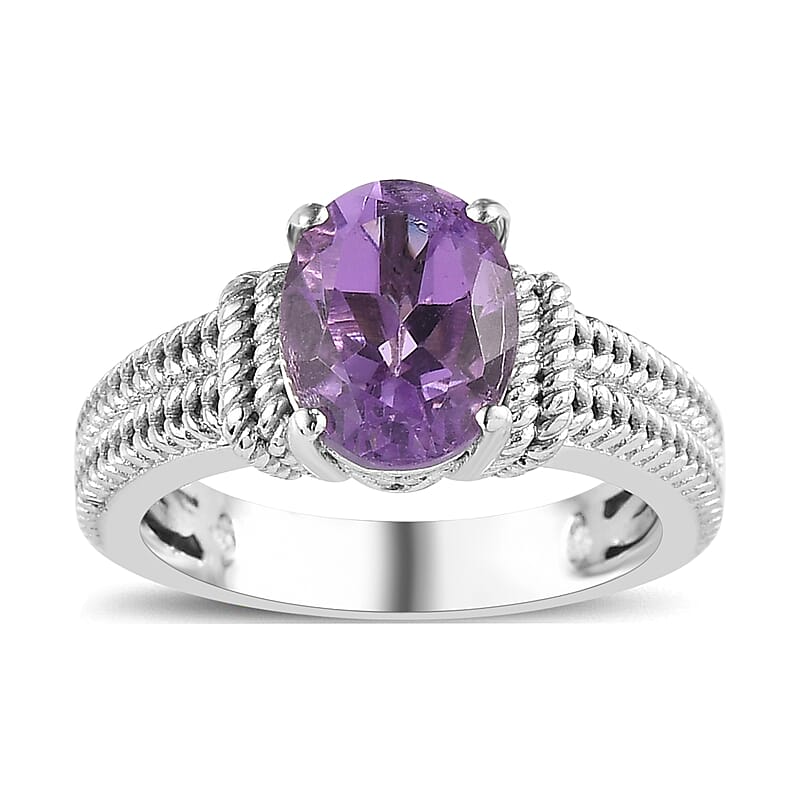Karis Rose De France Amethyst Solitaire Ring in Platinum Bond (Size 10.0) 1.70 ctw