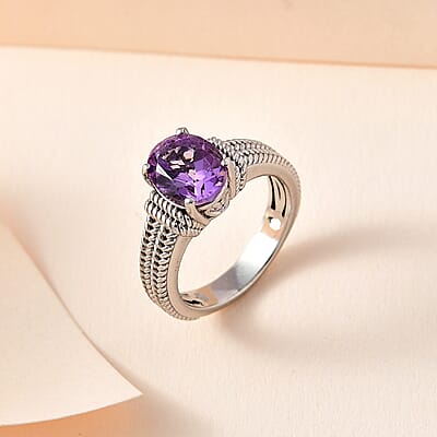 Karis Rose De France Amethyst Solitaire Ring in Platinum Bond (Size 10.0) 1.70 ctw