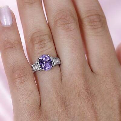 Karis Rose De France Amethyst Solitaire Ring in Platinum Bond (Size 10.0) 1.70 ctw