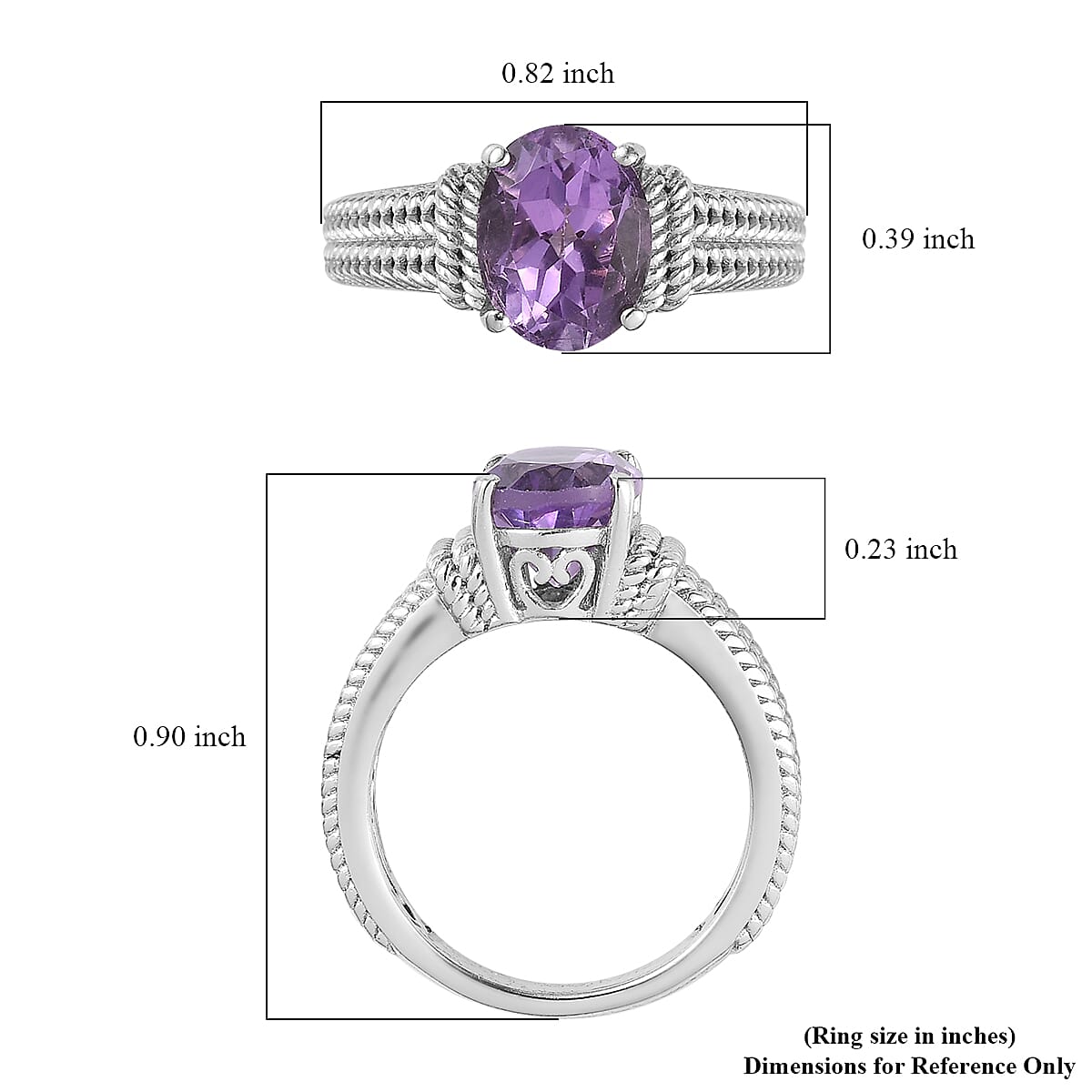 Karis Rose De France Amethyst Solitaire Ring in Platinum Bond (Size 10.0) 1.70 ctw