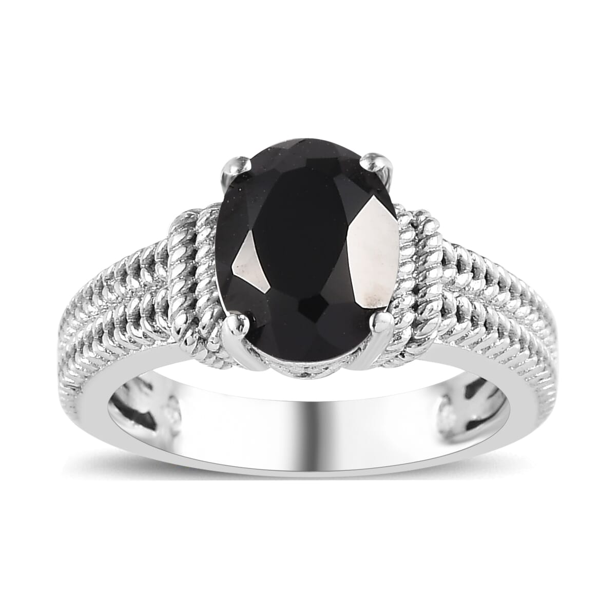 Karis Thai Black Spinel Solitaire Ring in Platinum Bond (Size 6.0) 2.30 ctw image number 0