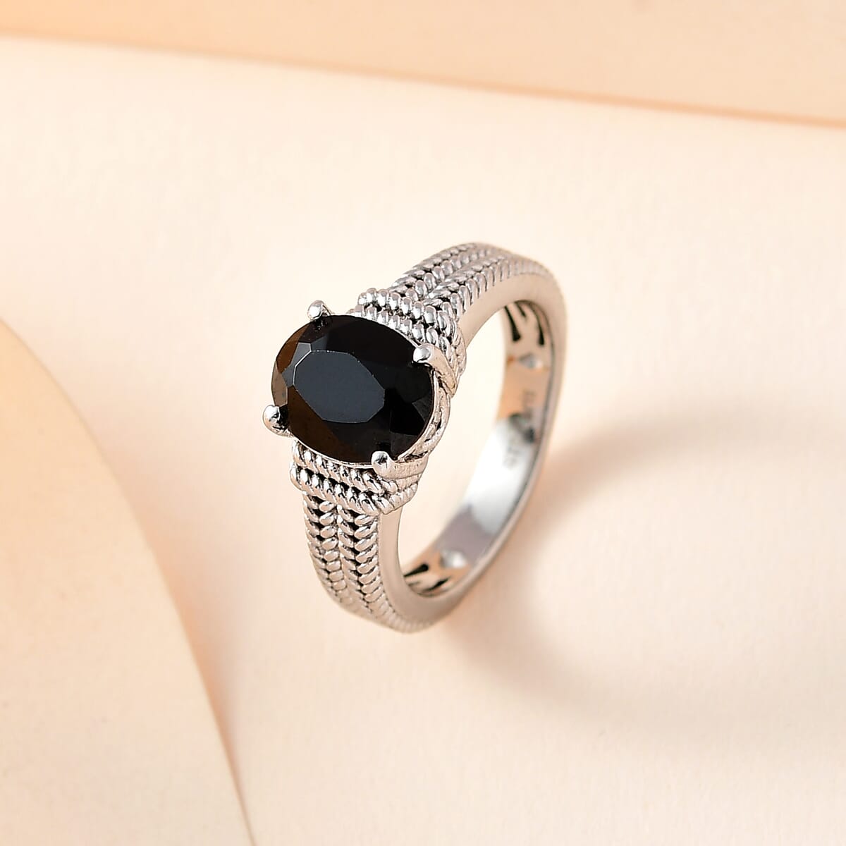 Karis Thai Black Spinel Solitaire Ring in Platinum Bond (Size 6.0) 2.30 ctw image number 1