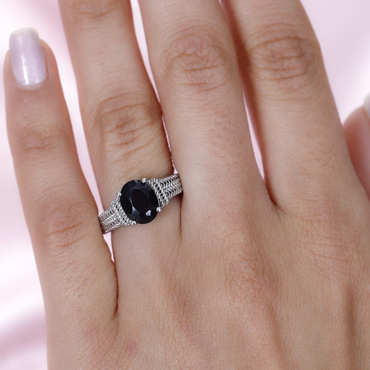 Karis Thai Black Spinel Solitaire Ring in Platinum Bond (Size 6.0) 2.30 ctw image number 2