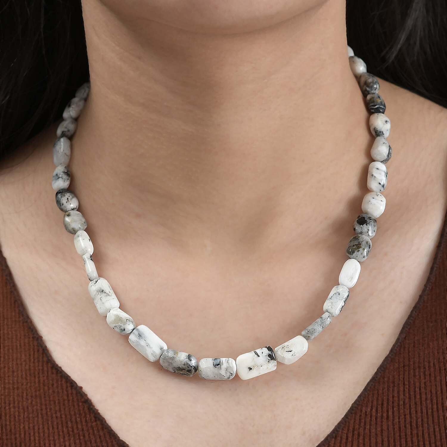 Artisan Crafted White Buffalo Necklace 18-20 Inches in Rhodium Over Sterling Silver 176.00 ctw
