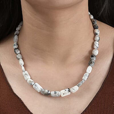 Artisan Crafted White Buffalo Necklace 18-20 Inches in Rhodium Over Sterling Silver 176.00 ctw