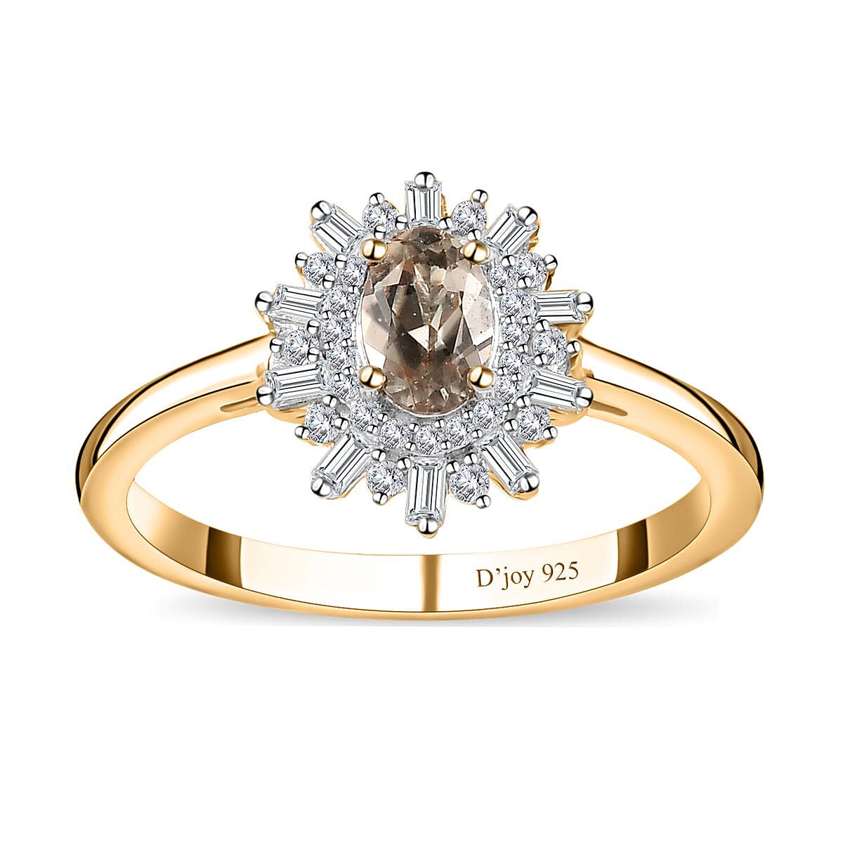 AAA Turkizite and White Zircon Starburst Ring in Vermeil Yellow Gold Over Sterling Silver (Size 10.0) 1.00 ctw