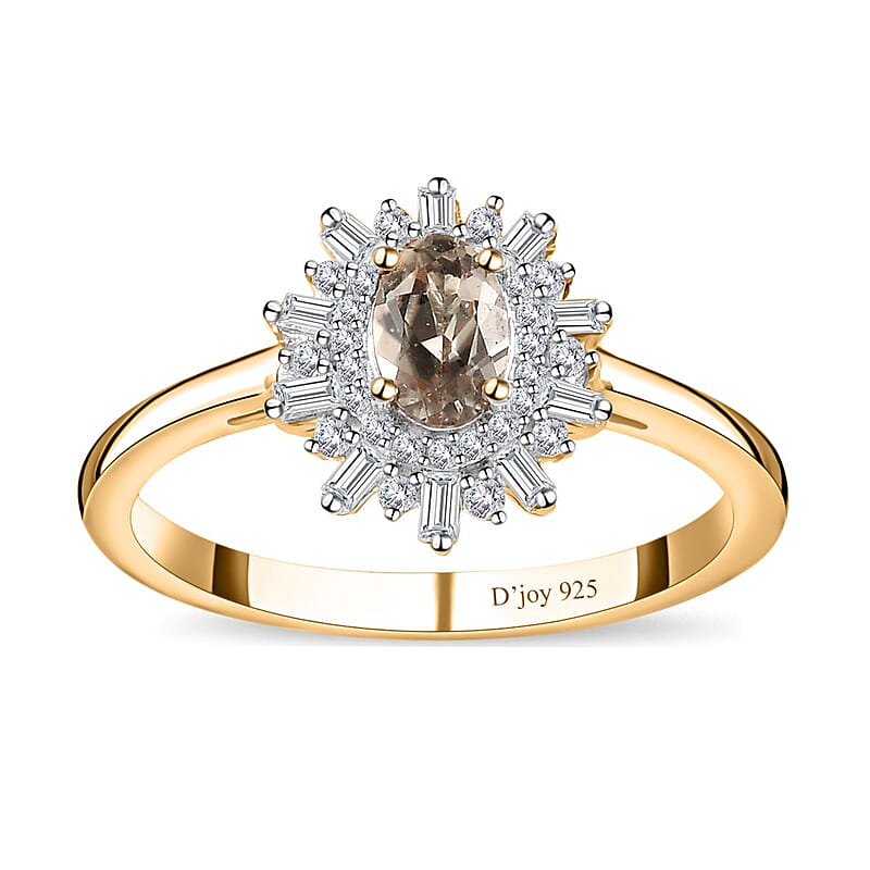 AAA Turkizite and White Zircon Starburst Ring in Vermeil Yellow Gold Over Sterling Silver (Size 10.0) 1.00 ctw