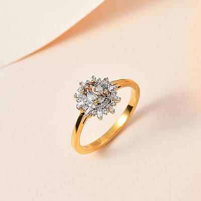 AAA Turkizite and White Zircon Starburst Ring in Vermeil Yellow Gold Over Sterling Silver (Size 10.0) 1.00 ctw