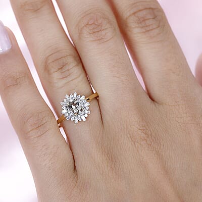 AAA Turkizite and White Zircon Starburst Ring in Vermeil Yellow Gold Over Sterling Silver (Size 10.0) 1.00 ctw