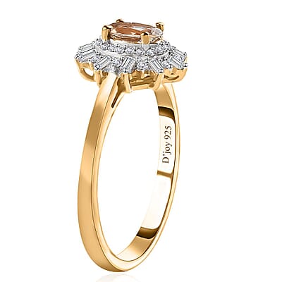 AAA Turkizite and White Zircon Starburst Ring in Vermeil Yellow Gold Over Sterling Silver (Size 10.0) 1.00 ctw