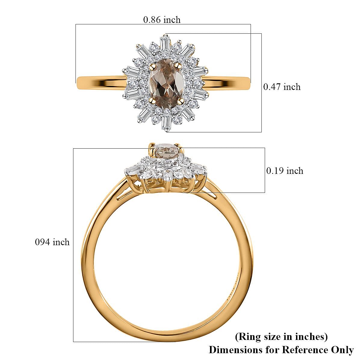 AAA Turkizite and White Zircon Starburst Ring in Vermeil Yellow Gold Over Sterling Silver (Size 10.0) 1.00 ctw