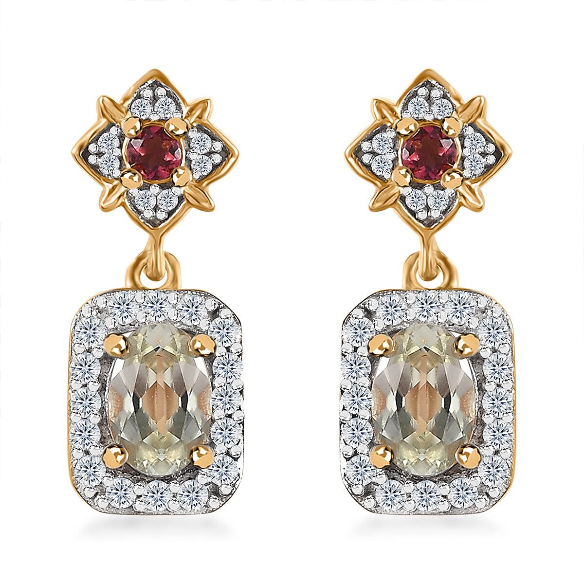 AAA Turkizite and Multi Gemstone Dangle Earrings in Vermeil Yellow Gold Over Sterling Silver 1.60 ctw