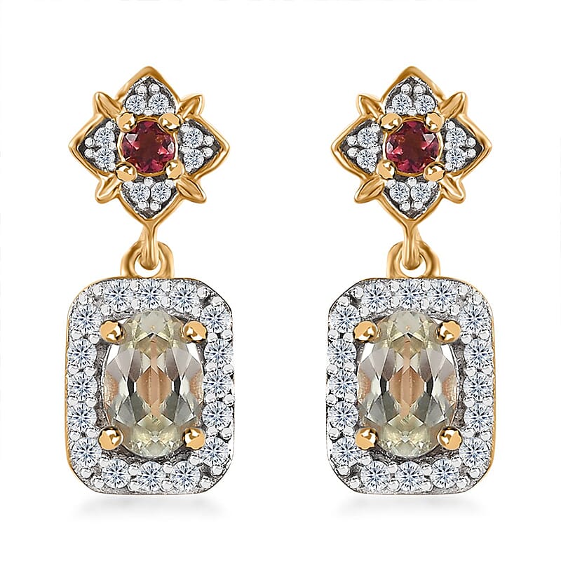 AAA Turkizite and Multi Gemstone Dangle Earrings in Vermeil Yellow Gold Over Sterling Silver 1.60 ctw