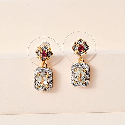 AAA Turkizite and Multi Gemstone Dangle Earrings in Vermeil Yellow Gold Over Sterling Silver 1.60 ctw