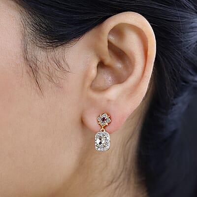 AAA Turkizite and Multi Gemstone Dangle Earrings in Vermeil Yellow Gold Over Sterling Silver 1.60 ctw