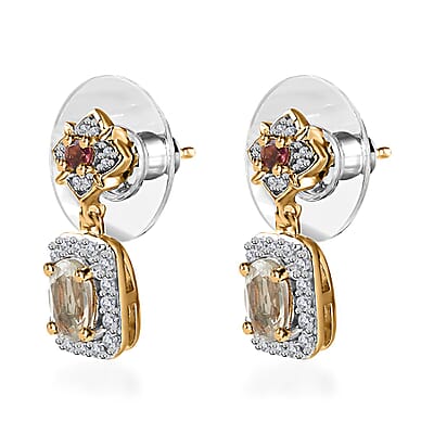 AAA Turkizite and Multi Gemstone Dangle Earrings in Vermeil Yellow Gold Over Sterling Silver 1.60 ctw
