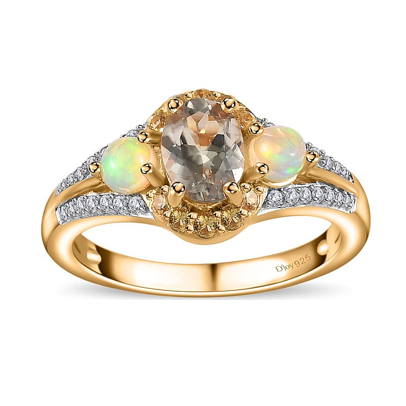 AAA Turkizite and Multi Gemstone Ring in Vermeil Yellow Gold Over Sterling Silver (Size 6.0) 1.50 ctw