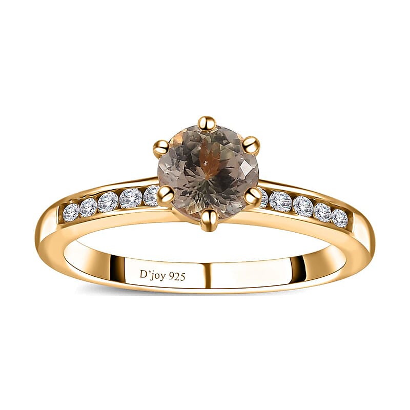 AAA Turkizite and Moissanite Ring in Vermeil Yellow Gold Over Sterling Silver (Size 6.0) 1.25 ctw