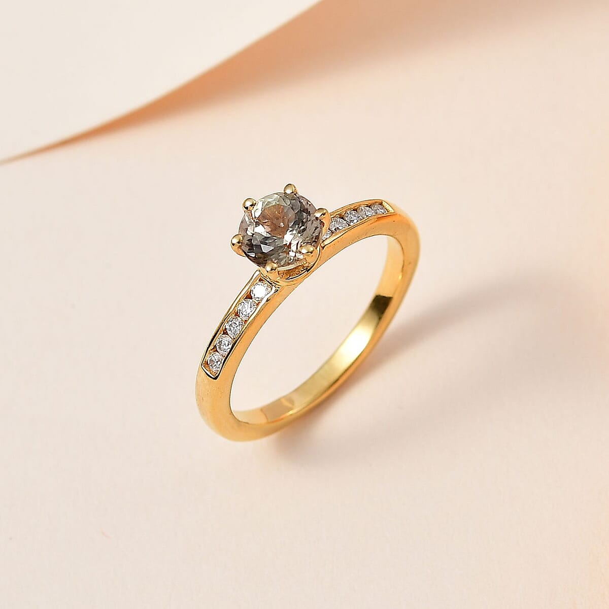 AAA Turkizite, Moissanite Ring in Vermeil YG Over Sterling Silver (Size 6.0) 1.25 ctw image number 1