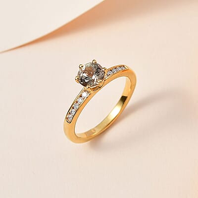 AAA Turkizite and Moissanite Ring in Vermeil Yellow Gold Over Sterling Silver (Size 6.0) 1.25 ctw