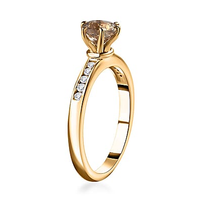 AAA Turkizite and Moissanite Ring in Vermeil Yellow Gold Over Sterling Silver (Size 6.0) 1.25 ctw