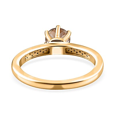 AAA Turkizite and Moissanite Ring in Vermeil Yellow Gold Over Sterling Silver (Size 6.0) 1.25 ctw