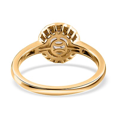 AAA Turkizite, Brown and White Zircon Halo Ring in Vermeil Yellow Gold Over Sterling Silver (Size 6.0) 1.15 ctw