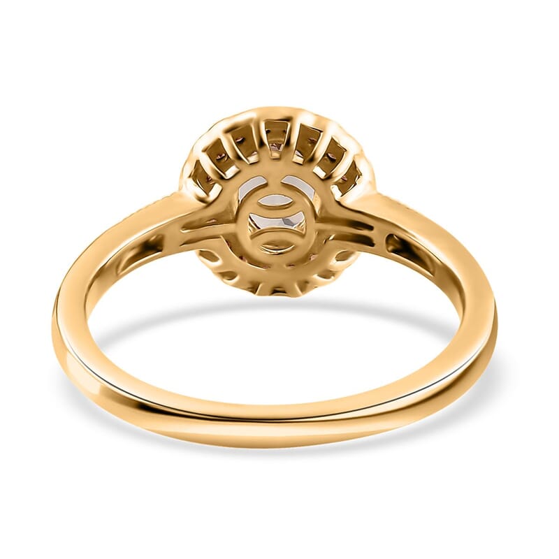 AAA Turkizite, Brown and White Zircon Halo Ring in Vermeil Yellow Gold Over Sterling Silver (Size 6.0) 1.15 ctw