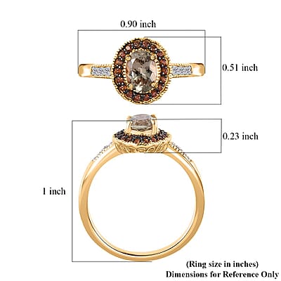 AAA Turkizite, Brown and White Zircon Halo Ring in Vermeil Yellow Gold Over Sterling Silver (Size 6.0) 1.15 ctw