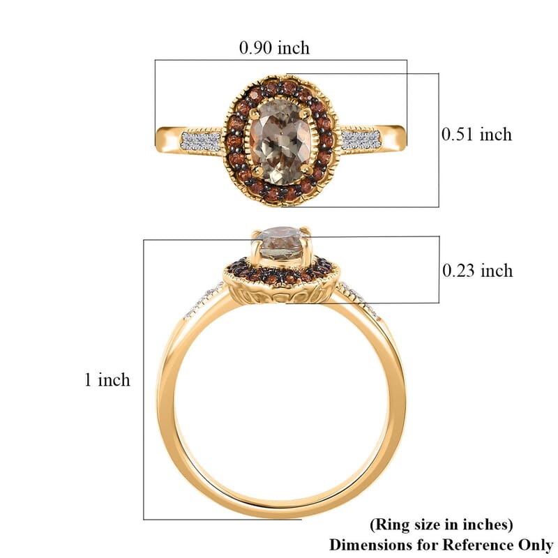 AAA Turkizite, Brown and White Zircon Halo Ring in Vermeil Yellow Gold Over Sterling Silver (Size 6.0) 1.15 ctw