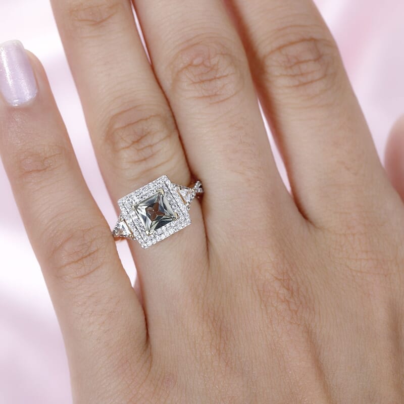 Princess Cut AAA Turkizite and White Zircon Double Halo Ring in Vermeil Yellow Gold Over Sterling Silver (Size 6.0) 1.90 ctw