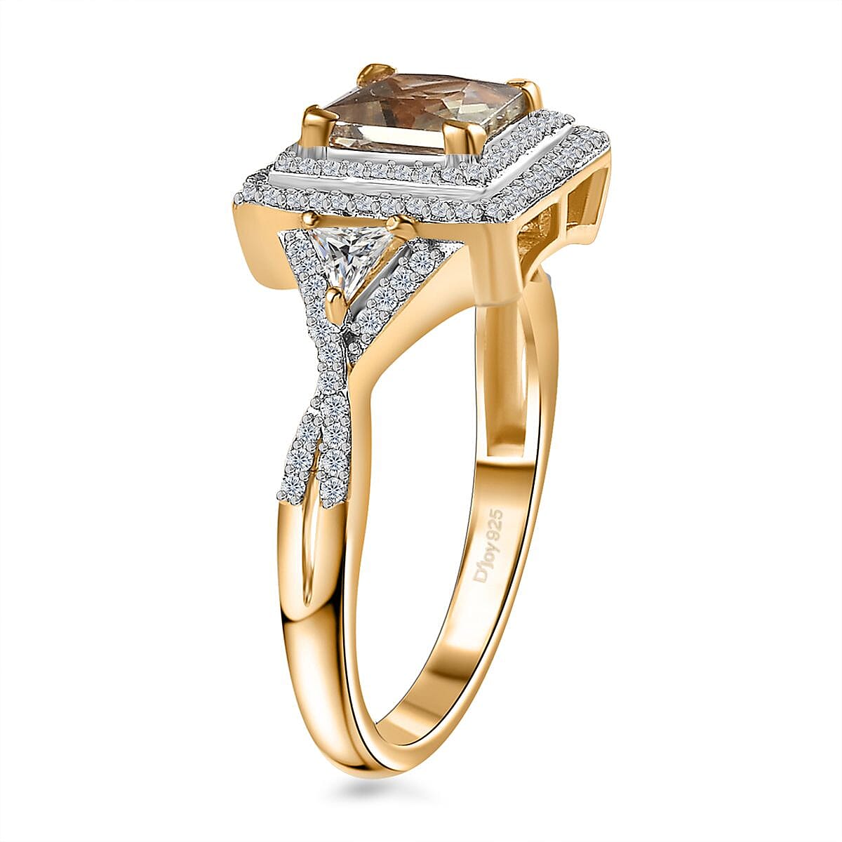 Princess Cut AAA Turkizite and White Zircon Double Halo Ring in Vermeil Yellow Gold Over Sterling Silver (Size 6.0) 1.90 ctw