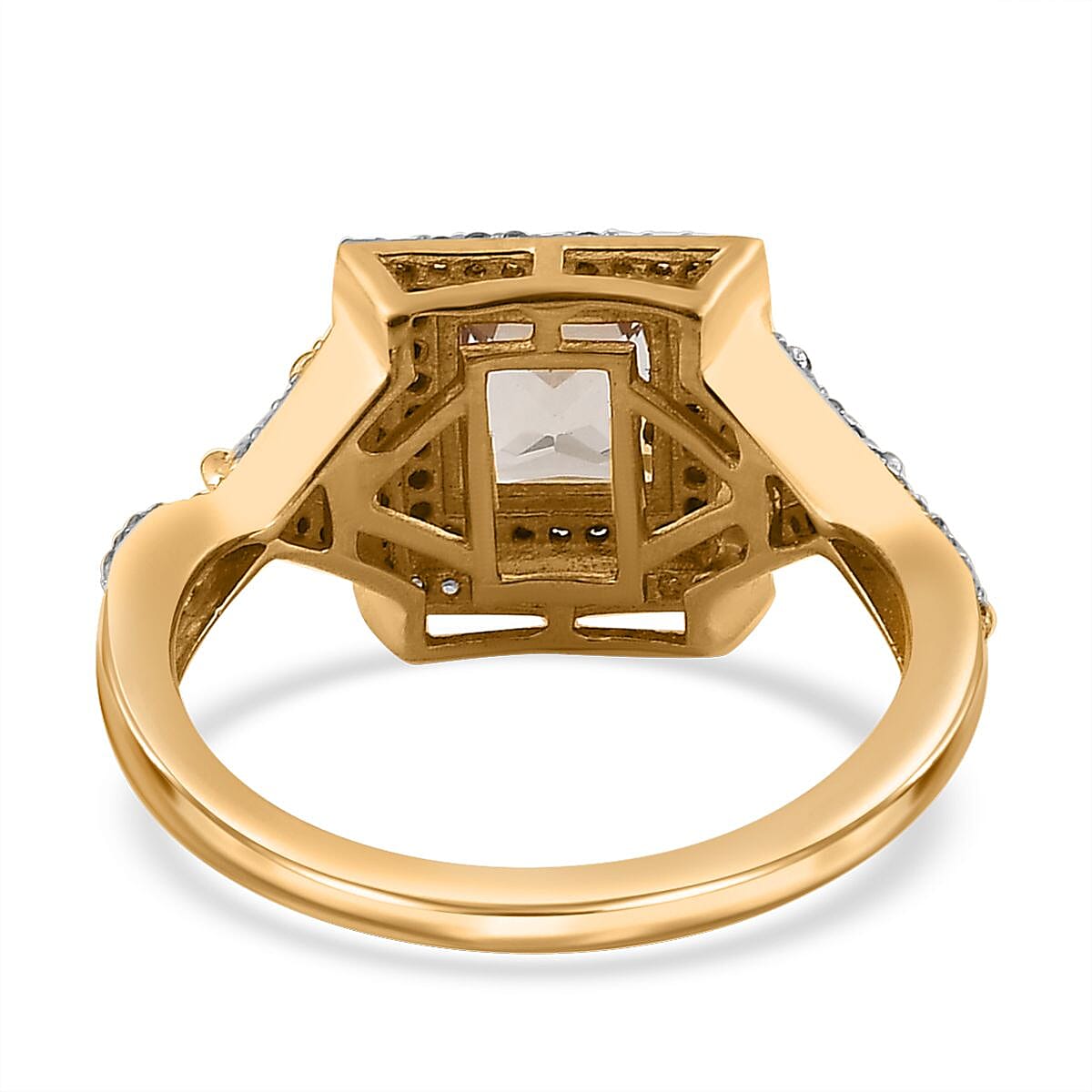 Princess Cut AAA Turkizite and White Zircon Double Halo Ring in Vermeil Yellow Gold Over Sterling Silver (Size 6.0) 1.90 ctw image number 4