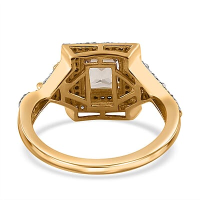 Princess Cut AAA Turkizite and White Zircon Double Halo Ring in Vermeil Yellow Gold Over Sterling Silver (Size 6.0) 1.90 ctw