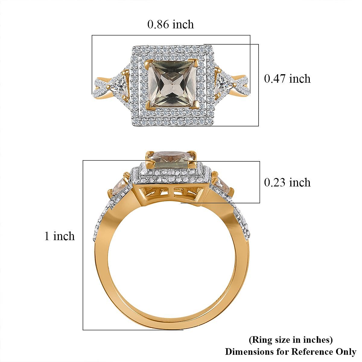 Princess Cut AAA Turkizite and White Zircon Double Halo Ring in Vermeil Yellow Gold Over Sterling Silver (Size 6.0) 1.90 ctw image number 5