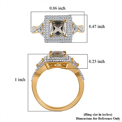 Princess Cut AAA Turkizite and White Zircon Double Halo Ring in Vermeil Yellow Gold Over Sterling Silver (Size 6.0) 1.90 ctw