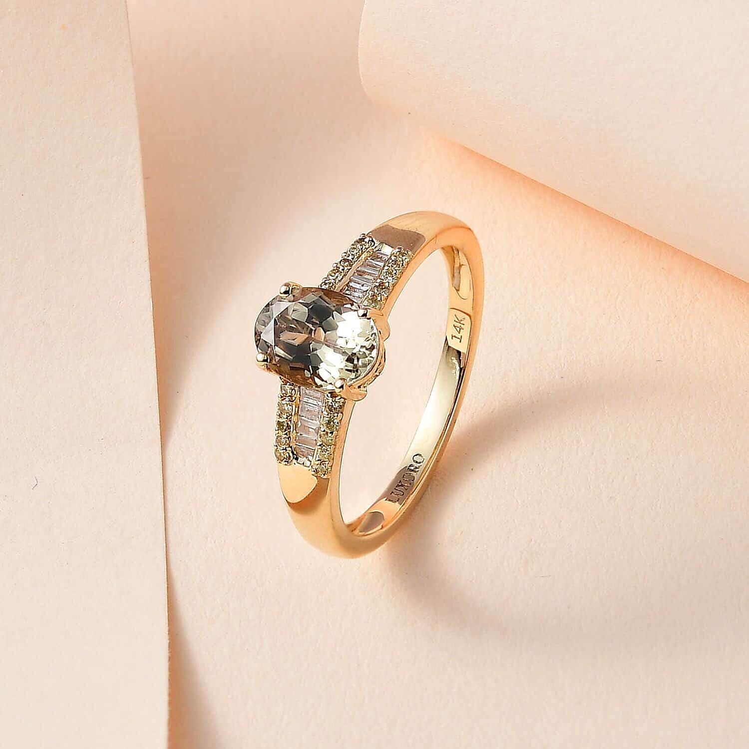 Luxoro AAA Turkizite, Natural Yellow and White Diamond I2 1.65 ctw Ring in 14K Yellow Gold (Size 6.0)