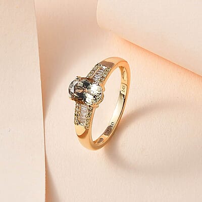 Luxoro AAA Turkizite, Natural Yellow and White Diamond I2 1.65 ctw Ring in 14K Yellow Gold (Size 6.0)