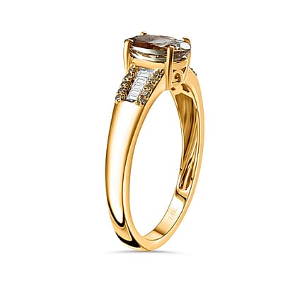 Luxoro AAA Turkizite, Natural Yellow and White Diamond I2 1.65 ctw Ring in 14K Yellow Gold (Size 6.0)