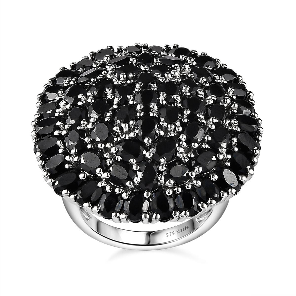 Karis Thai Black Spinel 13.40 ctw Cluster Ring in Platinum Bond (Size 5.0) image number 0