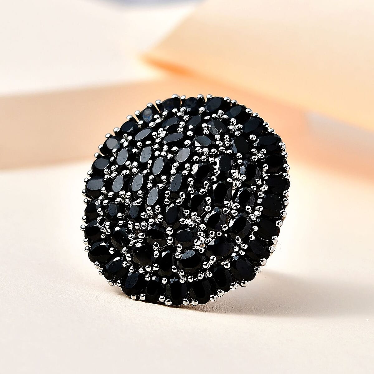 Karis Thai Black Spinel 13.40 ctw Cluster Ring in Platinum Bond (Size 5.0) image number 1