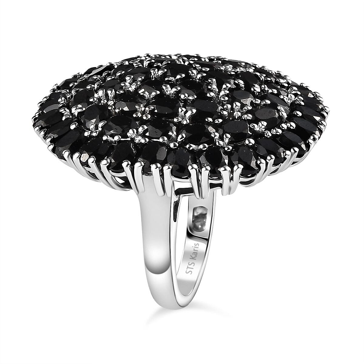 Karis Thai Black Spinel 13.40 ctw Cluster Ring in Platinum Bond (Size 5.0) image number 3