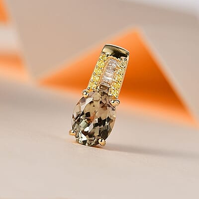 Luxoro 14K Yellow Gold AAA Turkizite, I2 Natural Yellow and White Diamond Pendant without Chain 1.50 ctw