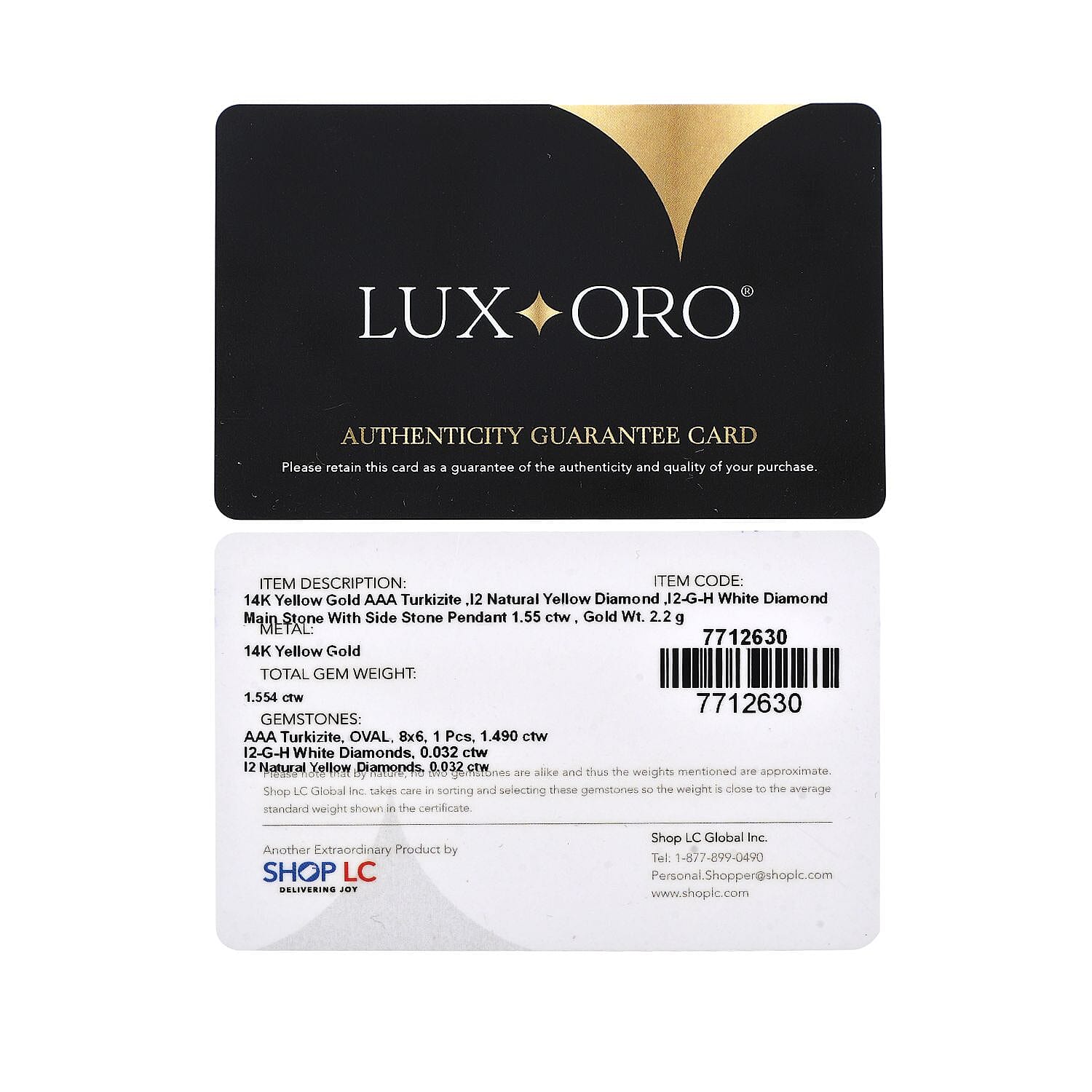 Luxoro 14K Yellow Gold AAA Turkizite, I2 Natural Yellow and White Diamond Pendant without Chain 1.50 ctw