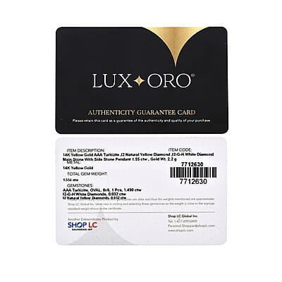 Luxoro 14K Yellow Gold AAA Turkizite, I2 Natural Yellow and White Diamond Pendant without Chain 1.50 ctw