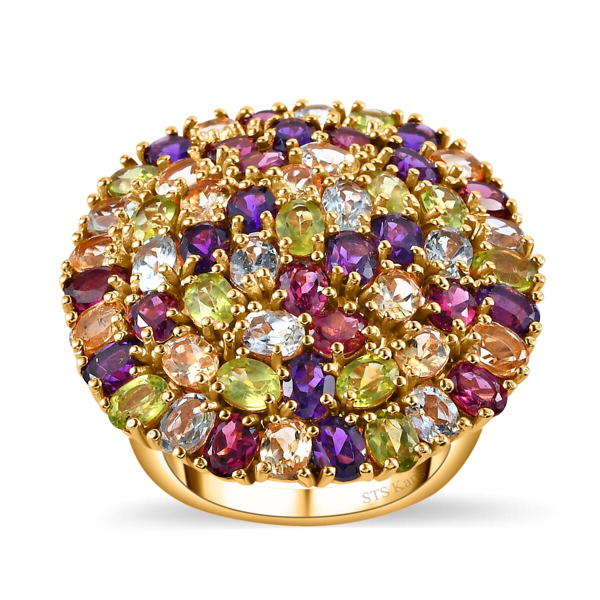 Karis Multi Gemstone 11.30 ctw Cluster Ring in 18K Yellow Gold Plated (Size 10.0) image number 0