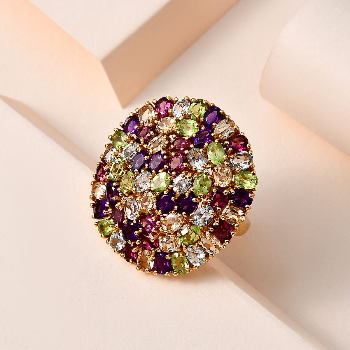 Karis Multi Gemstone 11.30 ctw Cluster Ring in 18K Yellow Gold Plated (Size 10.0) image number 1